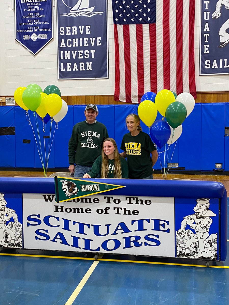 ScitAthletics's tweet photo. Congrats to Sarah Irish who signed her NLI this afternoon. Sarah will be continuing her lacrosse career at @SienaCollege. We can’t wait to see you on the field this Spring. Congrats Sarah! ⚓️ @ScituateSchools @ScitGirlsLax @sports_ledger @BostonHeraldHS @scituatehigh https://t.co/q5JU4JgSZj