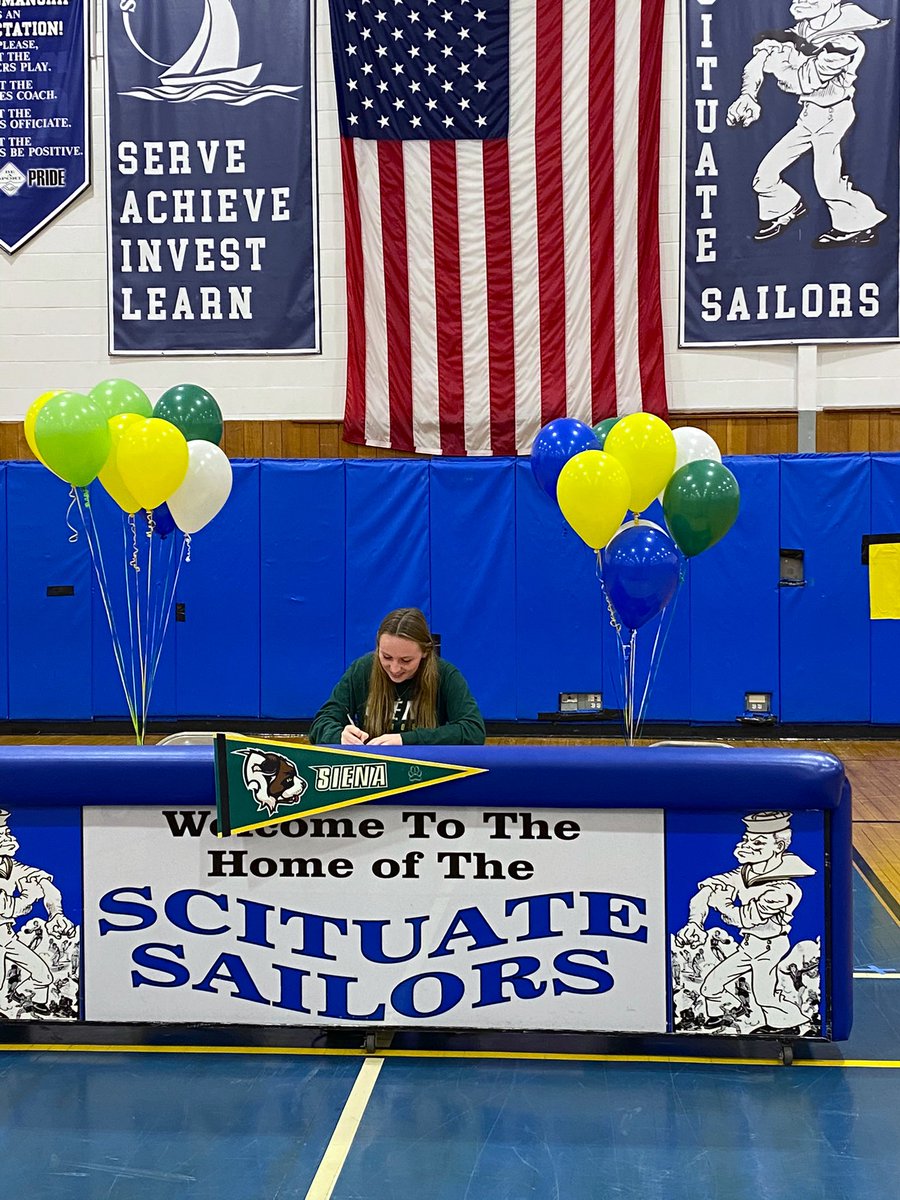 ScitAthletics's tweet photo. Congrats to Sarah Irish who signed her NLI this afternoon. Sarah will be continuing her lacrosse career at @SienaCollege. We can’t wait to see you on the field this Spring. Congrats Sarah! ⚓️ @ScituateSchools @ScitGirlsLax @sports_ledger @BostonHeraldHS @scituatehigh https://t.co/q5JU4JgSZj