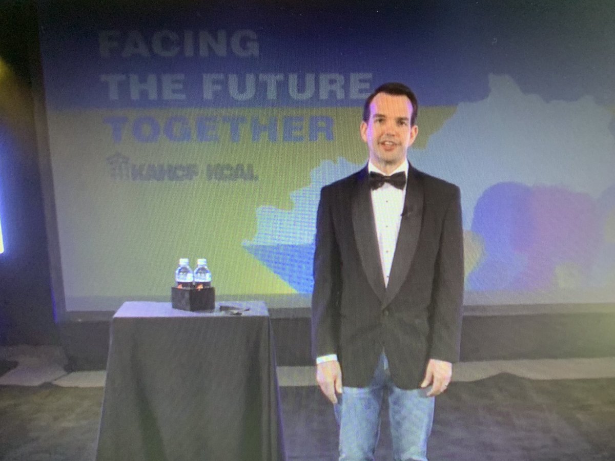 Kentucky_CARE's tweet photo. Our favorite emcee, John Dailey, starts our closing ceremony with a great tone! We went virtual this year and in a nod to our usual glamorous awards ceremony, John wore a tux...at least on top! 😂
#KAHCFgoesvirtual
#WFHLife https://t.co/jhKlCv72e3