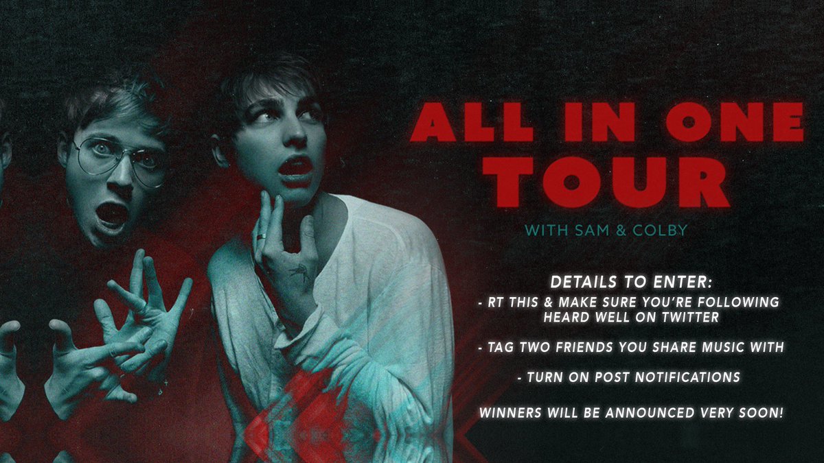 heardwell's tweet photo. SAM AND COLBY VIRTUAL TOUR GIVEAWAY: We're giving away TWO general tickets and ONE meet and greet ticket to the virtual All In One Tour!  Here’s the deets! 👇 https://t.co/5xwleAR0Hf