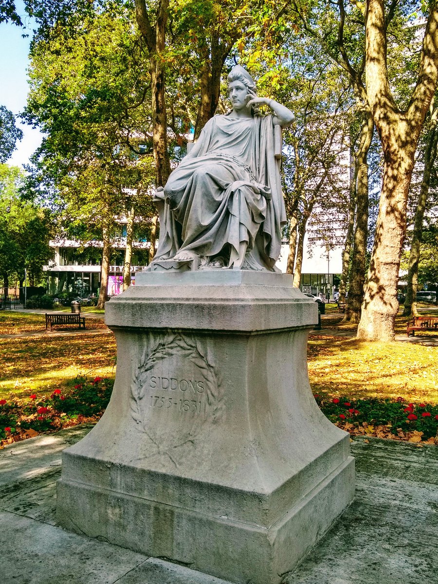 Sarah Siddons (1755-1831) was a Welsh-born actress, the "best-known tragedienne" of the 18th century. Contemporaneous critic William Hazlitt dubbed Siddons as "tragedy personified". Memorial on Paddington Green.  #womenstatues