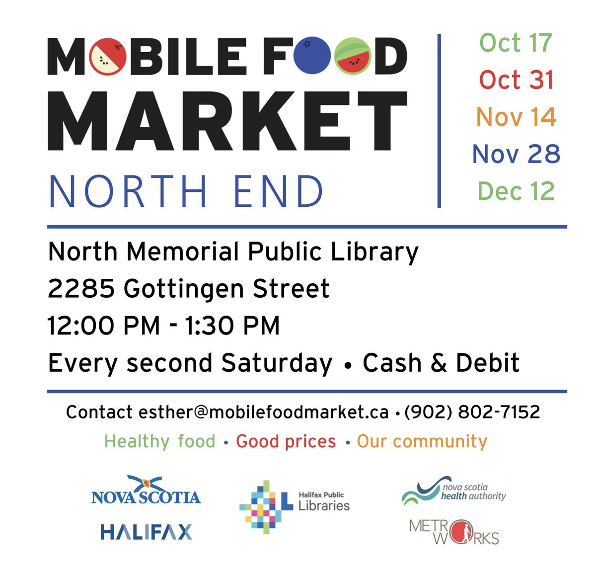 hfxpublib's tweet photo. 🥦The Mobile Food Market brings fresh, affordable food directly to your community. Find it at #HalifaxNorth Memorial Public Library every second Saturday from 12:00-1:30pm—including this Saturday, November 14. 🍅 https://t.co/lrLTSx2bFz