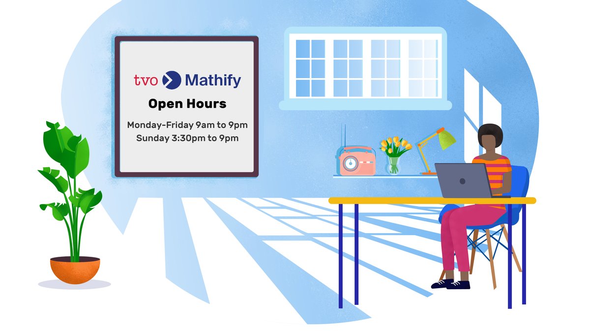 TVOMathify's tweet image. Feel confident about your upcoming math tests and exams!
Our TVO Mathify tutors are available to help you learn how to solve your toughest math problems, Monday to Friday 9am to 9pm and Sunday 3:30pm to 9pm tvomathify.com