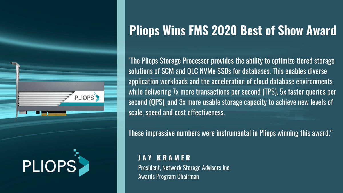 PliopsLtd's tweet photo. We are pleased to announce that we have received the “Most Innovative Flash Memory Enterprise Business Application” award at #FMS2020! Check out our announcement for all the details: https://t.co/c5Luz5rI5N #FlashMemorySummit https://t.co/AukotTsxdQ