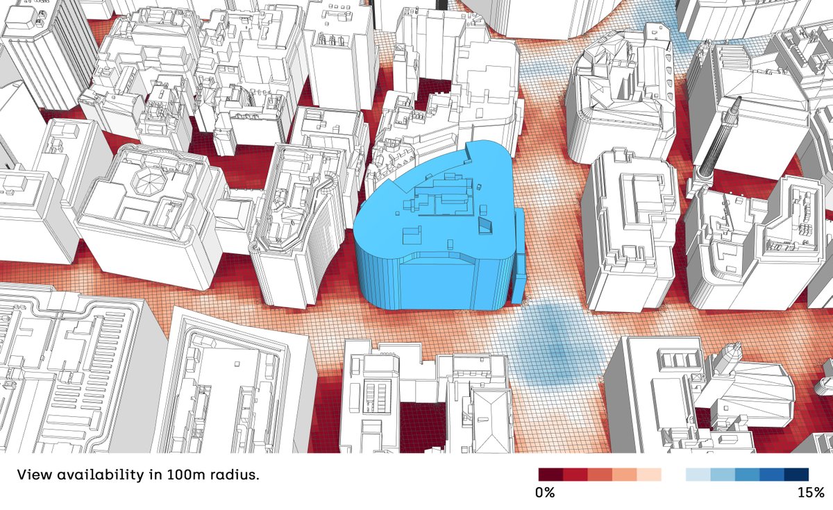 Check out our newest algorithm for calculating public spaces view availbility in 100m radius! #spacesyntax