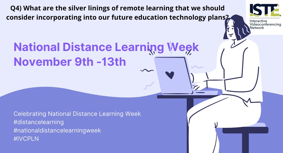 IVCPLN's tweet photo. Happy #DistanceLearningWeek, Please, join our slow chat, What are the silver linings of remote learning that we should consider incorporating into our future education technology plans? #remotelearning #IVCPLN @iste @IVCPLN #distancelearning #ISTE @tmoehring https://t.co/8AL4blvQ77