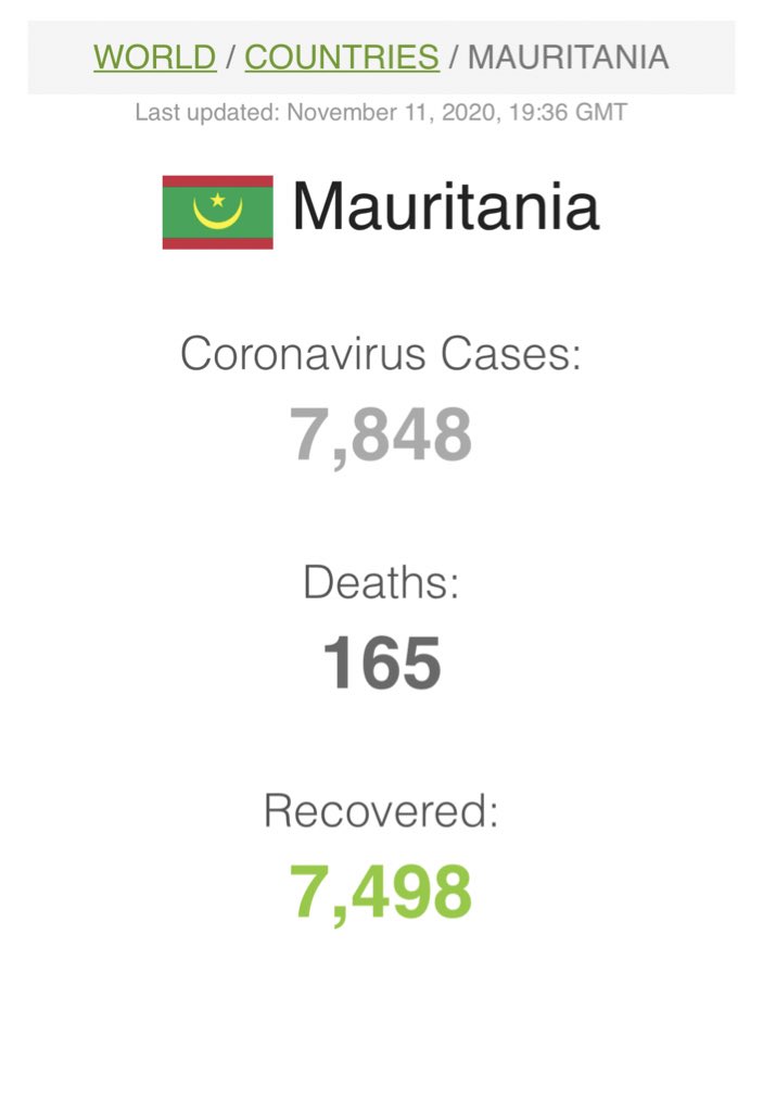 La Mauritanie  : Bilan humain correct vis à vis du Covid19. Des répercussions économiques toutefois importantes. Accentuées par le blocage de Guerguerat.Petite démographie [5M d’habitants]. Armée faible, dépendance vivrière à l’égard du Maroc. Économie stagnante.