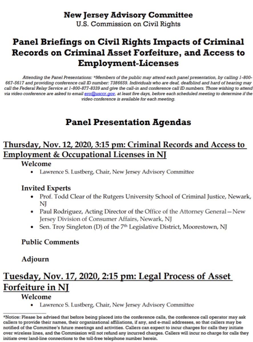 EricaJedynak's tweet photo. Today's NJSAC hearing for the US Commission on Civil Rights @USCCRgov hearing is live! Join via 1-800-667-5617; ID 7386659.
Listening to @Troy4NJ7's testimony about his Fresh Start legislation now.
#DignityofWork #License2Work #OccupationalLicensing #CivilRights #CJReform #NJ https://t.co/A6xSEWeKyV