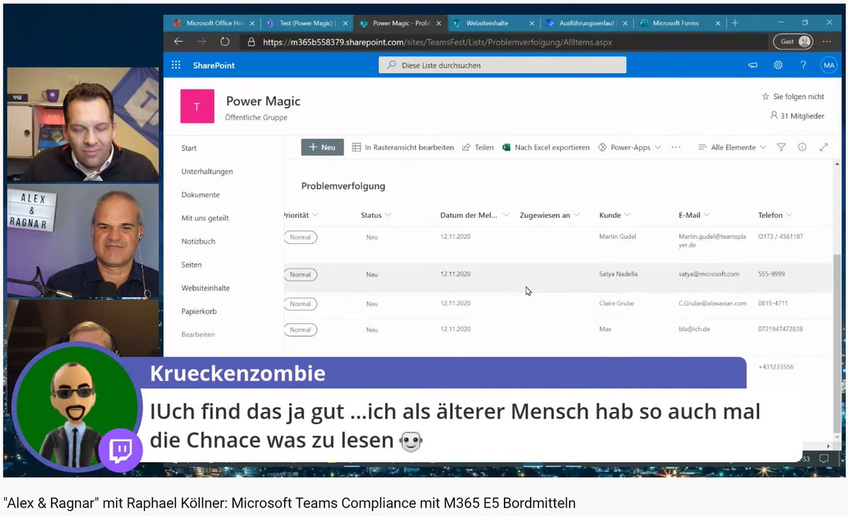 TKarafilov's tweet photo. Wer ist denn da in der #SharePoint Liste? 😉 #AlexUndRagnarLive mit @eggers_alex @ragnarh @MSCloud_Pro #MrPowerMagic @plemich @tpickhan https://t.co/yg1CTjmAj0