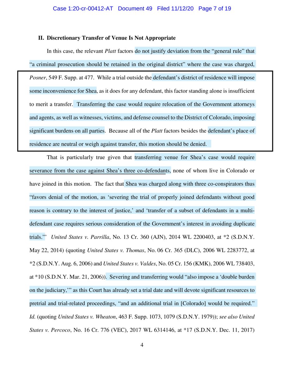 I specifically told you about Shea’s Strategy that it would require:”severance from the case against Shea’s three co-defendants...”Was I tweeting in pig latin? I said that this was the likely motive and right there the Government states it clear as day https://ecf.nysd.uscourts.gov/doc1/127127960961