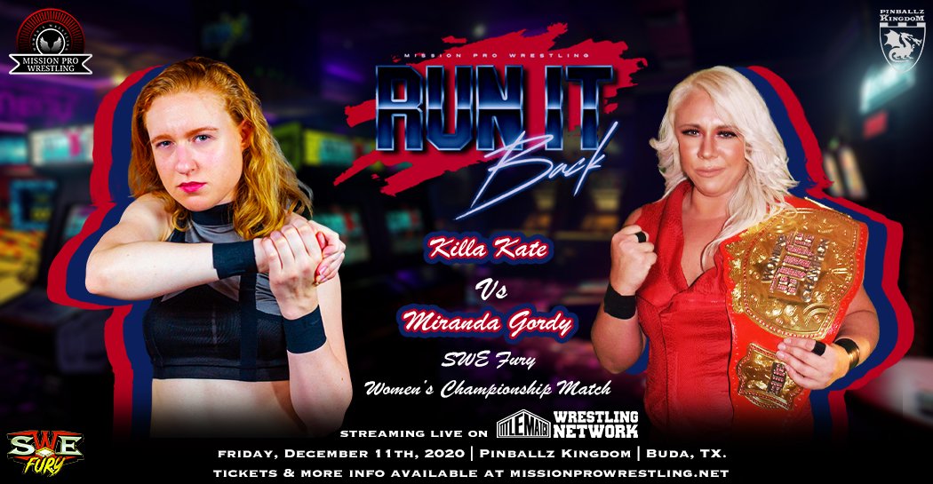 MissionProWres's tweet photo. SWE Women's Championship Match up will Take place at #MPWTRunitback. Champion Miranda Gordy accepts the Challenge from Killa Kate.
Get Your Tickets at https://t.co/eqpeVZUroP
Or Stream Live at https://t.co/GFlytqoAqV
#mirandagordy #killakate #womenswrestling #budatx #SWE https://t.co/QWslI8aUIi