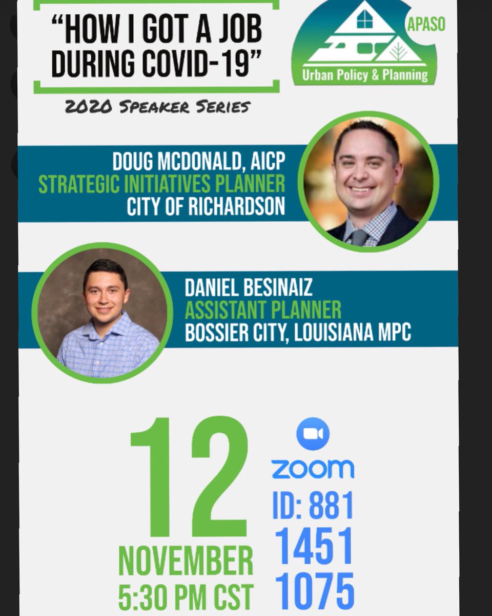 apaso_unt's tweet photo. Are you wondering how planners have successfully landed jobs during COVID ? If you are, come join us today to get a better insight as Doug McDonald &amp; Daniel Besinaiz talk to us about their experience!! #APASO #UNT #APATX  DM us for the password to join! https://t.co/wzrnND95Vh