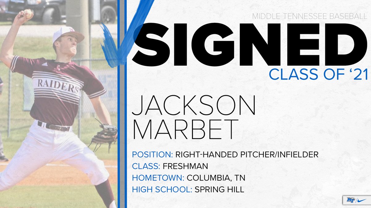 MT_Baseball's tweet image. Welcome to our newest Blue Raider, Jackson Marbet!
⚾️RHP/INF
📍Columbia, TN
🏫Spring Hill High School
#BlueRaiders | #MT