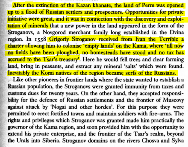 Russia settlement was opened in the Perm. Stroganov was granted a charter by Ivan the Terrible. Russian settlement caused resentment and anti-Russian revolts among the Sibir.