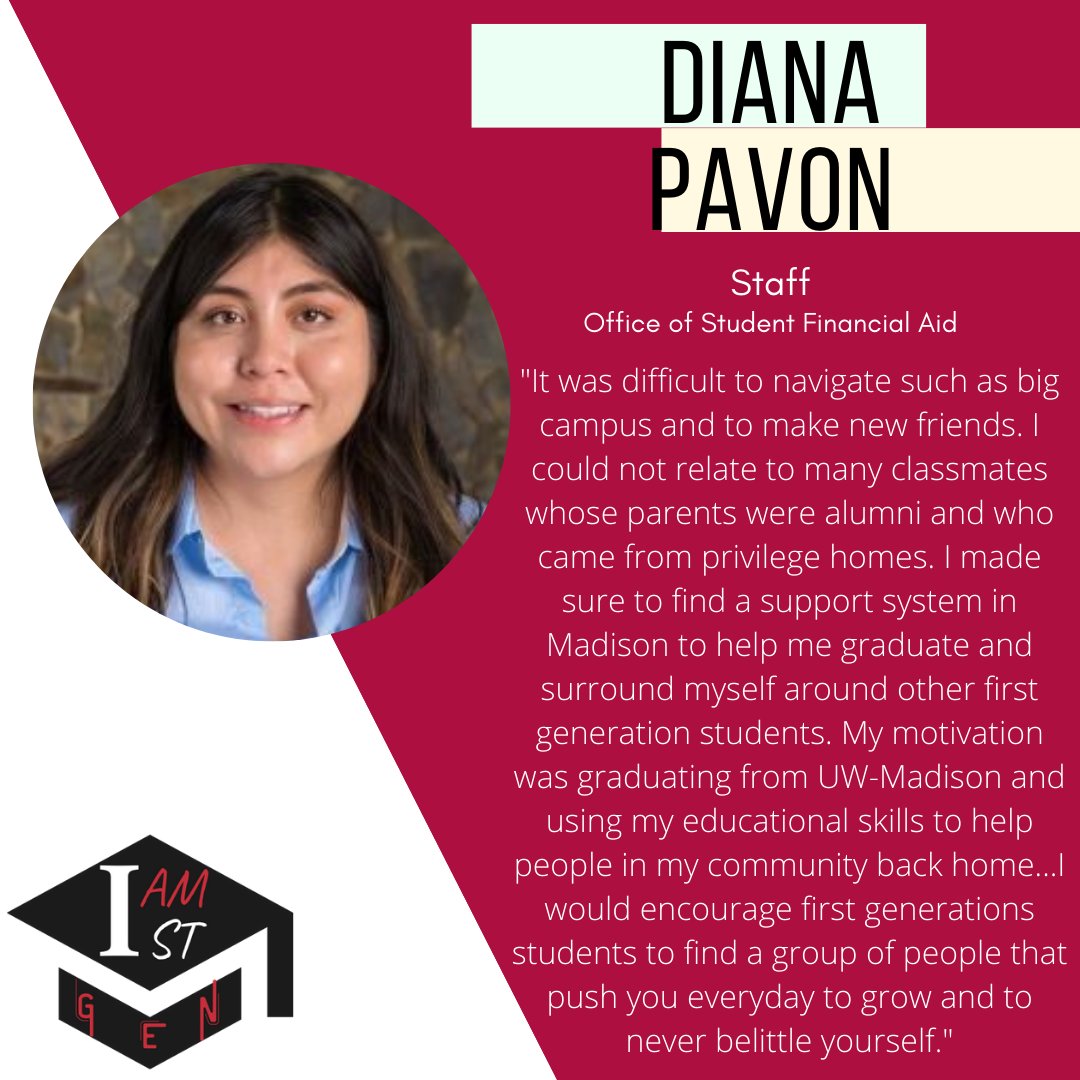 UWMad_FinAid's tweet photo. Meet Diana! Happy First Generation Student Week!
#FirstGenBadger #CelebrateFirstGen https://t.co/ipDxufUM7B