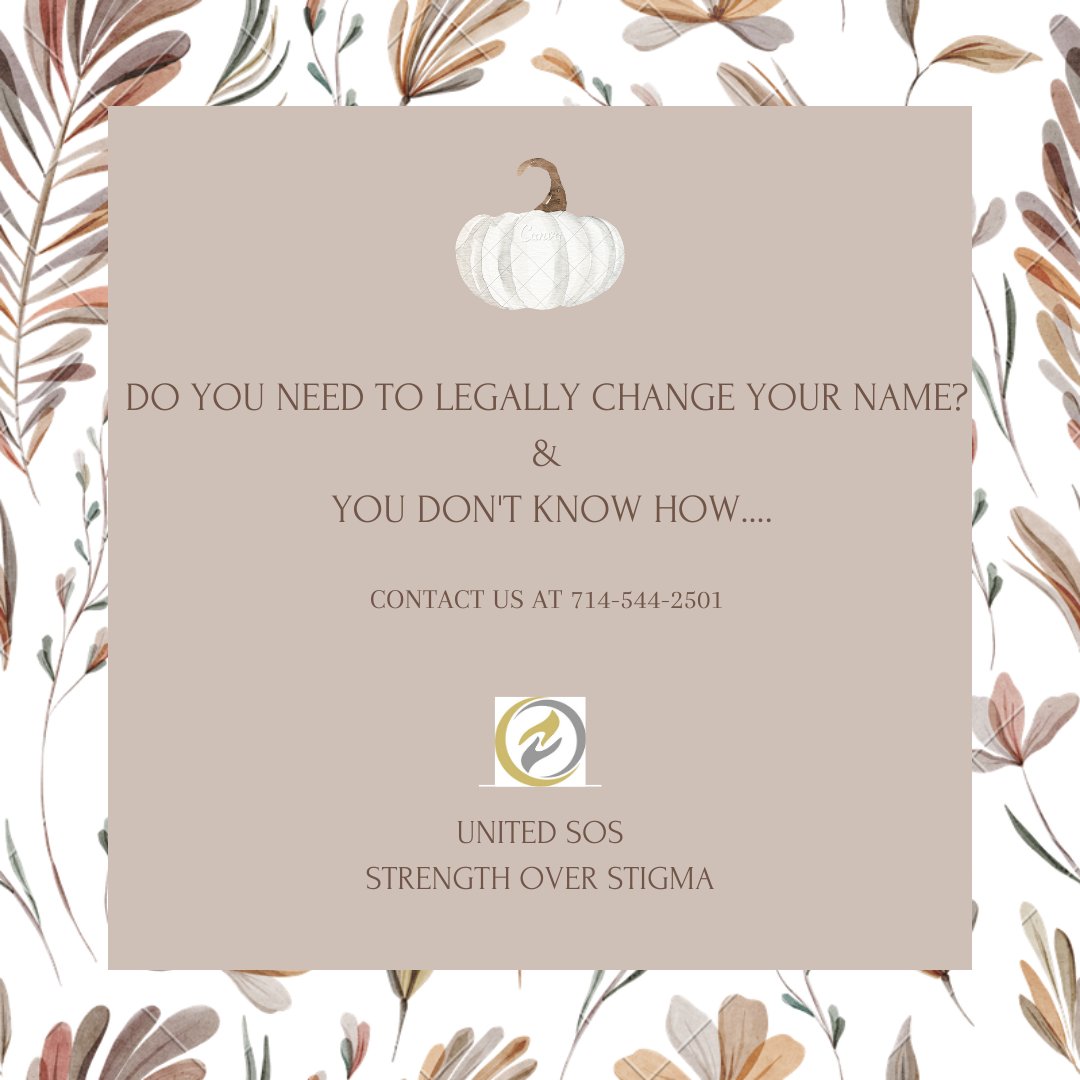 If you want to change your name or that of a minor, Connect With Us Today! We will help you throughout the process.
.
.
🌐unitedsos.net
📧admin@unitedsos.net
📞1-714-544-2501
📍18002 Irvine Blvd. Ste. 108-M, Tustin, Ca 92780
.
.