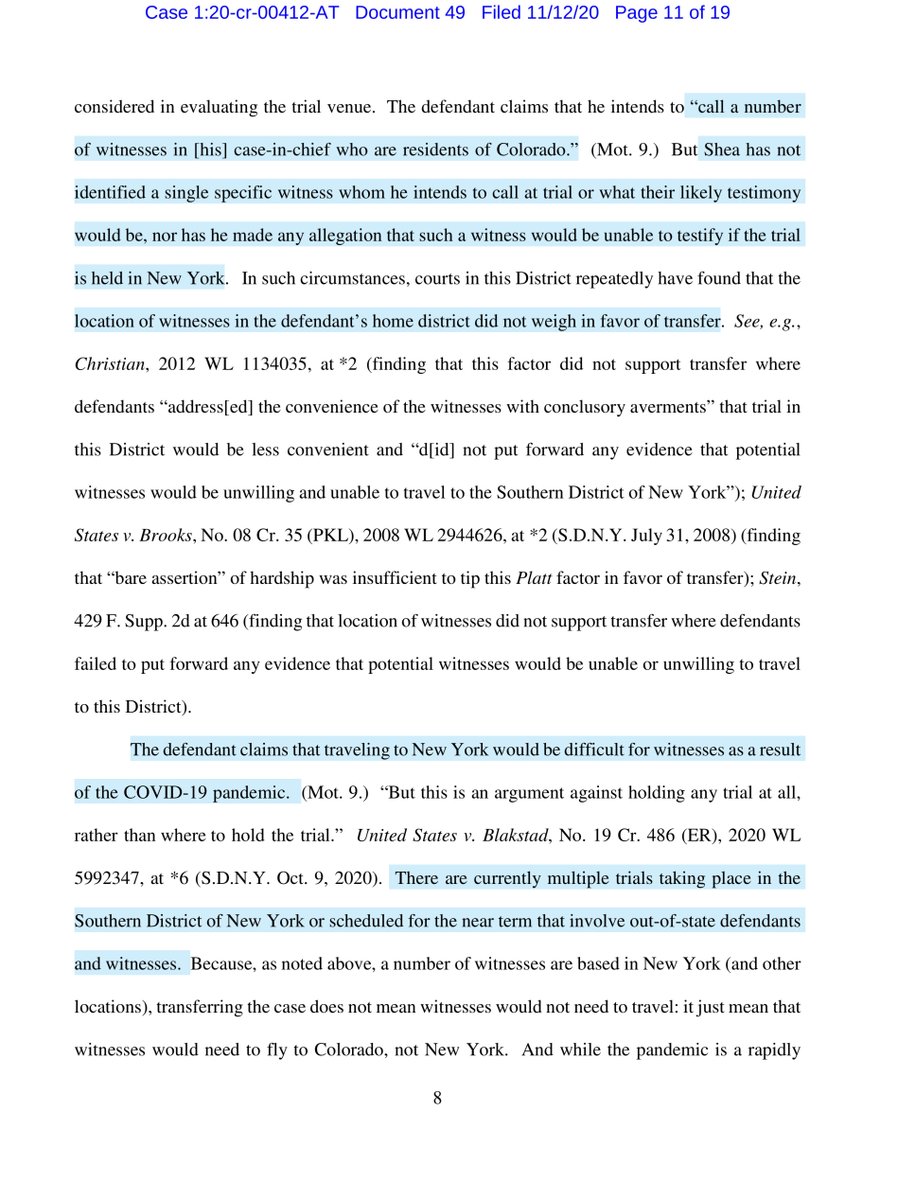 LOLS“Shea and his wife received hundreds of thousands of dollars in connection with the charged scheme.. Shea also took several trips— New York like Boston & Scranton—which belies the notion that Shea is incapable of traveling to the East Coast..” https://twitter.com/File411/status/1326992475203006468?s=20