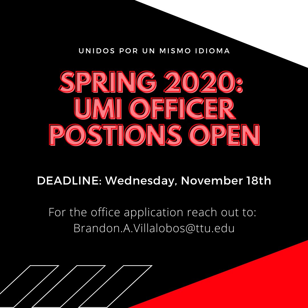 UMI_TexasTech's tweet photo. ANNOUNCEMENT: Spring 2020 Officer Application are OPEN‼️ Apply ASAP‼️ https://t.co/ERaJujUjeH