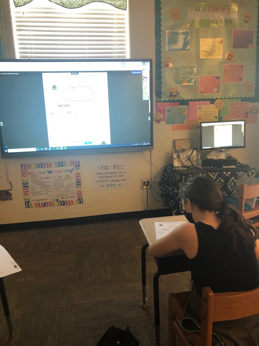 LibrarianMrsL's tweet photo. 5th grade ROCKED our “Starbooks Math Cafe” challenges today! It always so fun to step outside my comfort zone to “math” with the amazing math teacher @amanda_scogin. ☕️ https://t.co/0uGL6AddS9