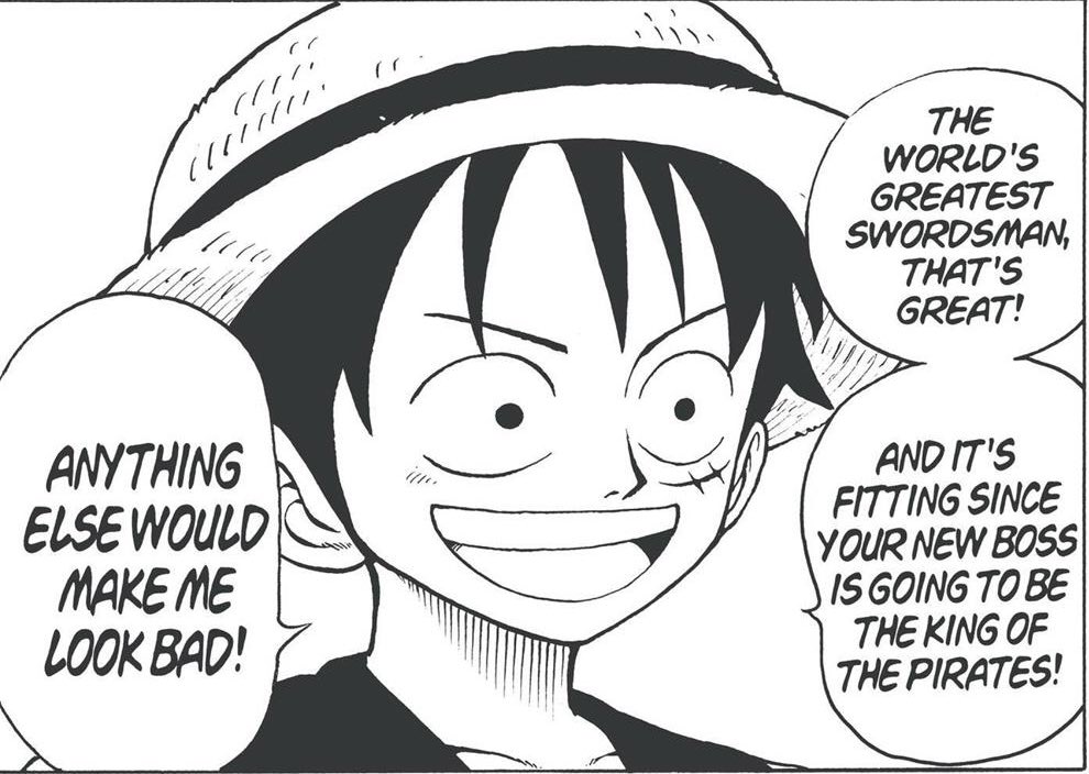 ... les plus grands sabreurs afin de les surpasser pour réaliser son rêve.Là où l’objectif de Luffy est d’affronter et de battre les plus puissants pirates et perso afin d’être digne d’obtenir le titre de Roi des Pirates.