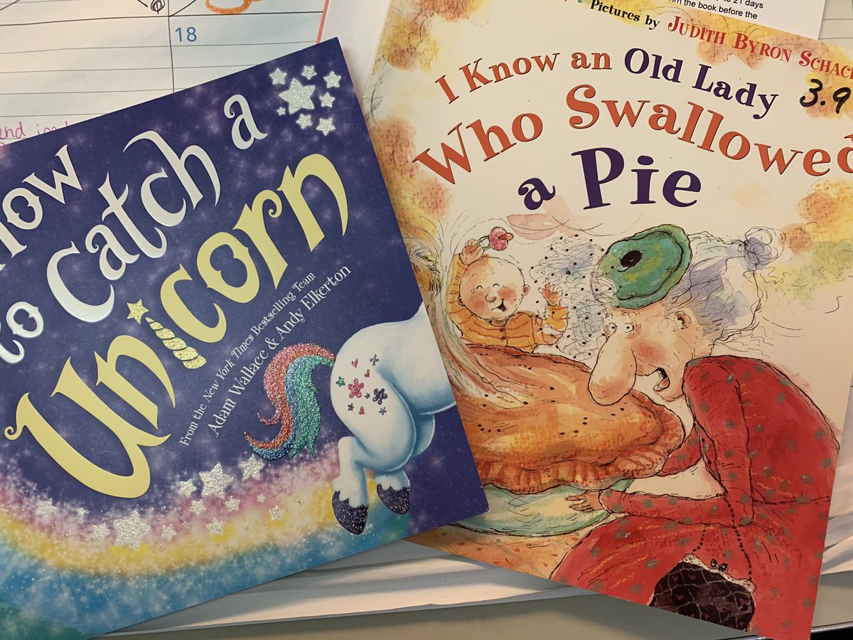 DWValentineFam's tweet photo. We had 2 #ReadAlouds today!! Special Guest, Mr. Golec, read “An Old Lady...” book and I read “How to Catch a Unicorn” as a piggyback to “How To Catch a Turkey”. #ColtReadAloud @jennoevancho @RHLSD_Colts #rhymingbooks https://t.co/dBYw7iiBeV