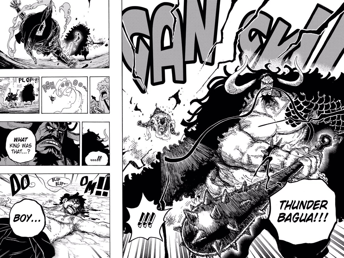 Kaido va être le 1er Yonko que Luffy va abattre.De la même façon que son combat contre Katakuri, affronter Kaido est une étape très importante dans son évolution de pirate qui fait qu’il ne peut pas être aidé par ses nakama pour gagner comme lors de ses gros combats pré-ellipse.