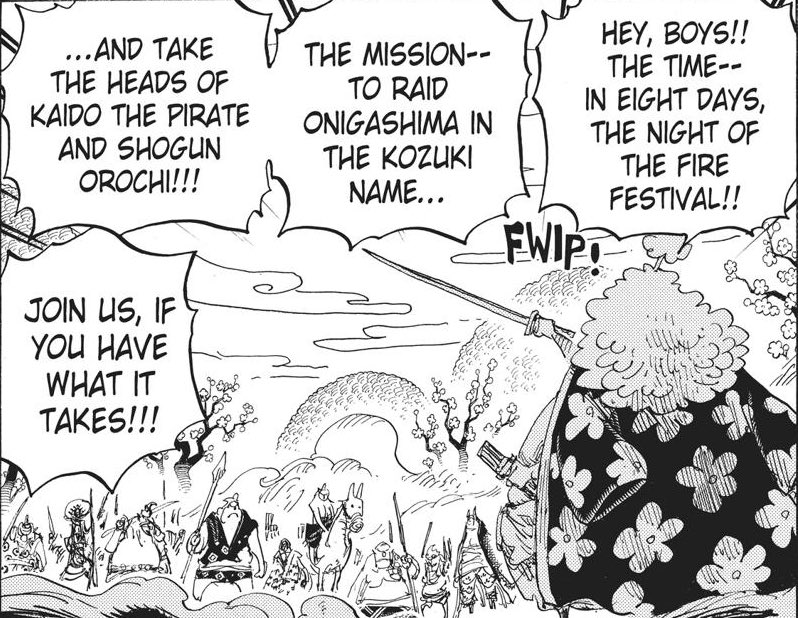 Ici Kaido ne doit pas être comparé sur le fond à Oz mais à Moria, car de la même façon que Moria à Thriller Bark, c’est Kaido qui est l’antagoniste à abattre afin de libérer Wano.Autrement dit, de part la structure même des combats des mugi, Kaido n’est PAS l’adversaire de Zoro.