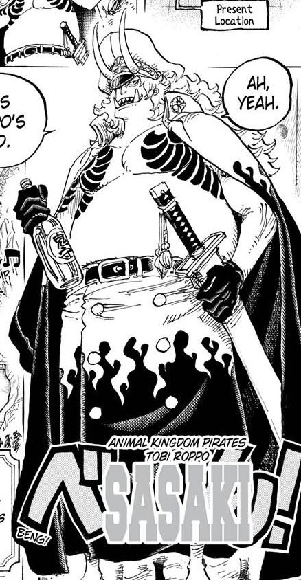 Du côté des forces de Kaido, y a de puissants perso se battant en partie à l’épée/arme tranchante:-les Calamités;-Who’s Who et Sasaki;-et Hotei (même si on ne connaît pas son niveau malgré son statut supposant un bon lvl).Vous devinez certainement où je veux en venir.