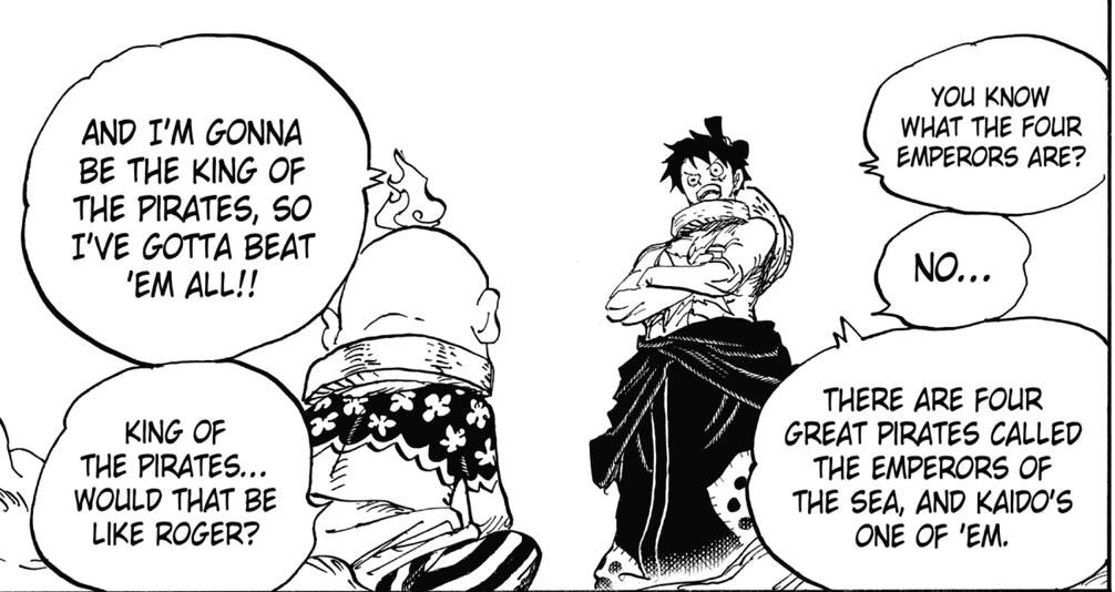 ...le blesser gravement pour progresser en tant que sabreur vu que:-Kaido n’est pas un sabreur;-et que n’importe qui avec le HDA avancé peut le blesser.C’est au contraire Luffy qui doit le faire pour prouver qu’il va pouvoir se poser à la table des Yonko et les surpasser.