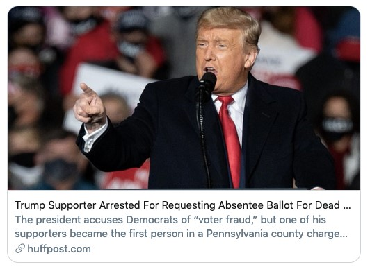 guttolo's tweet photo. Hanno arrestato uno in Pennsylvania perché ha cercato di far votare per posta la madre morta nel 2015.
Per la cronaca, il tizio è un sostenitore di Trump.
#Trump #TrumpIsLosing #TrumpOut #TrumpOutOfTheWhiteHouse #Recountthis #RobertLynn https://t.co/c7Y3PoBKXk