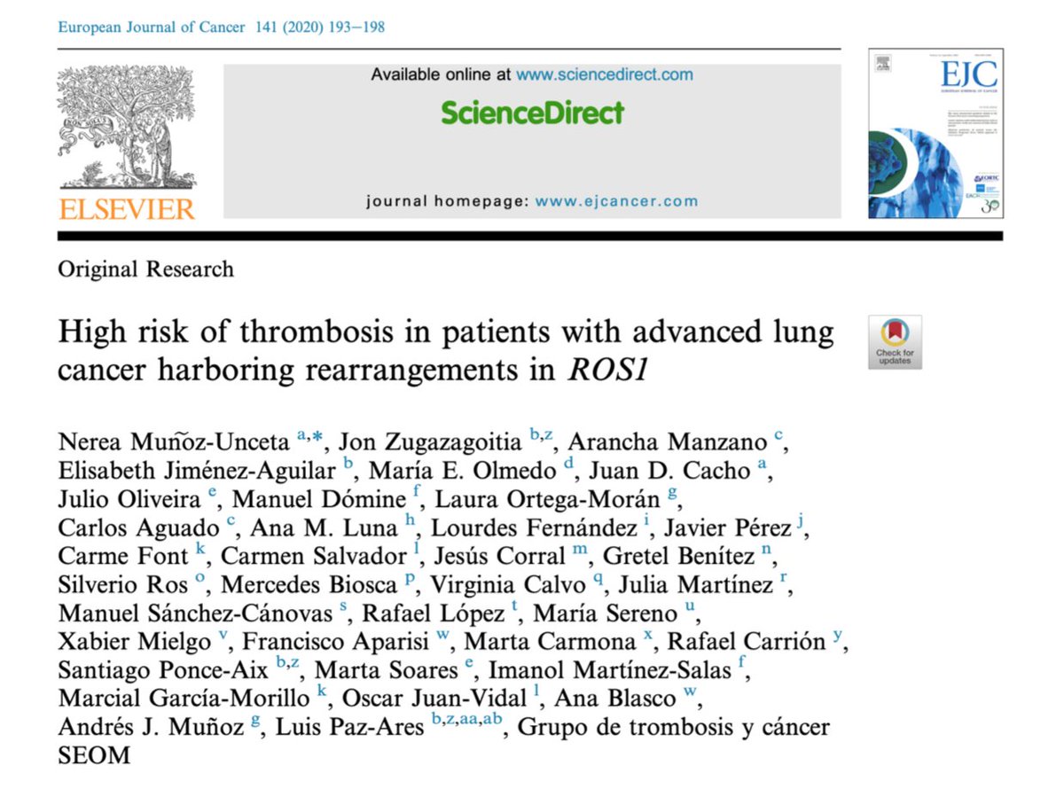 Manuel Dómine, MD, PhD (@manueldomine) on Twitter photo High risk (46.6%) of thrombosis in patients with advanced Lung cancer with ROS1 rearrangements. Results of a Spanish and Portuguese Study. We need prospective studies of antithrombotic prophylaxis Very happy to participate. <a href="/Hospital_FJD/">Fundación Jiménez Díaz</a> <a href="/gecp_org/">Grupo Español de Cáncer de Pulmón</a> <a href="/AEACaP/">Cáncer de Pulmón</a> <a href="/OncoAlert/">OncoAlert</a> #LCSM High risk (46.6%) of thrombosis in patients with advanced Lung cancer with ROS1 rearrangements. Results of a Spanish and Portuguese Study. We need prospective studies of antithrombotic prophylaxis Very happy to participate. <a href="/Hospital_FJD/">Fundación Jiménez Díaz</a> <a href="/gecp_org/">Grupo Español de Cáncer de Pulmón</a> <a href="/AEACaP/">Cáncer de Pulmón</a> <a href="/OncoAlert/">OncoAlert</a> #LCSM