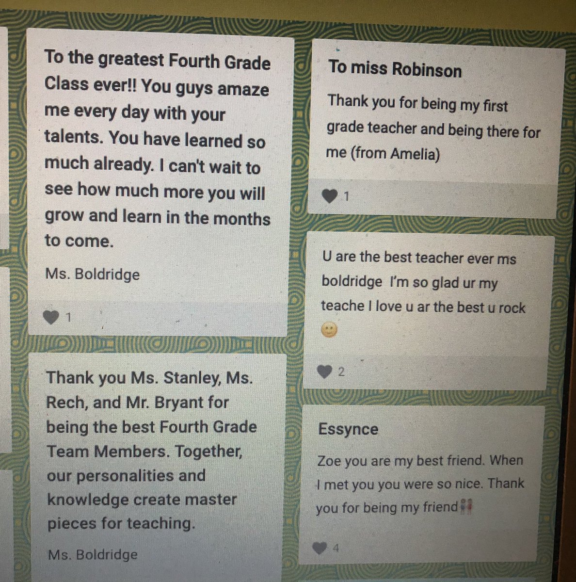 b_kmarie's tweet photo. Sending positive vibes from fourth grade. Positive Post-It Note Week at its best!! @ErvinHMC1 @AnnaBlancarte11 @HMC1Proud @love4teaching03 https://t.co/UzUXcqT0gI