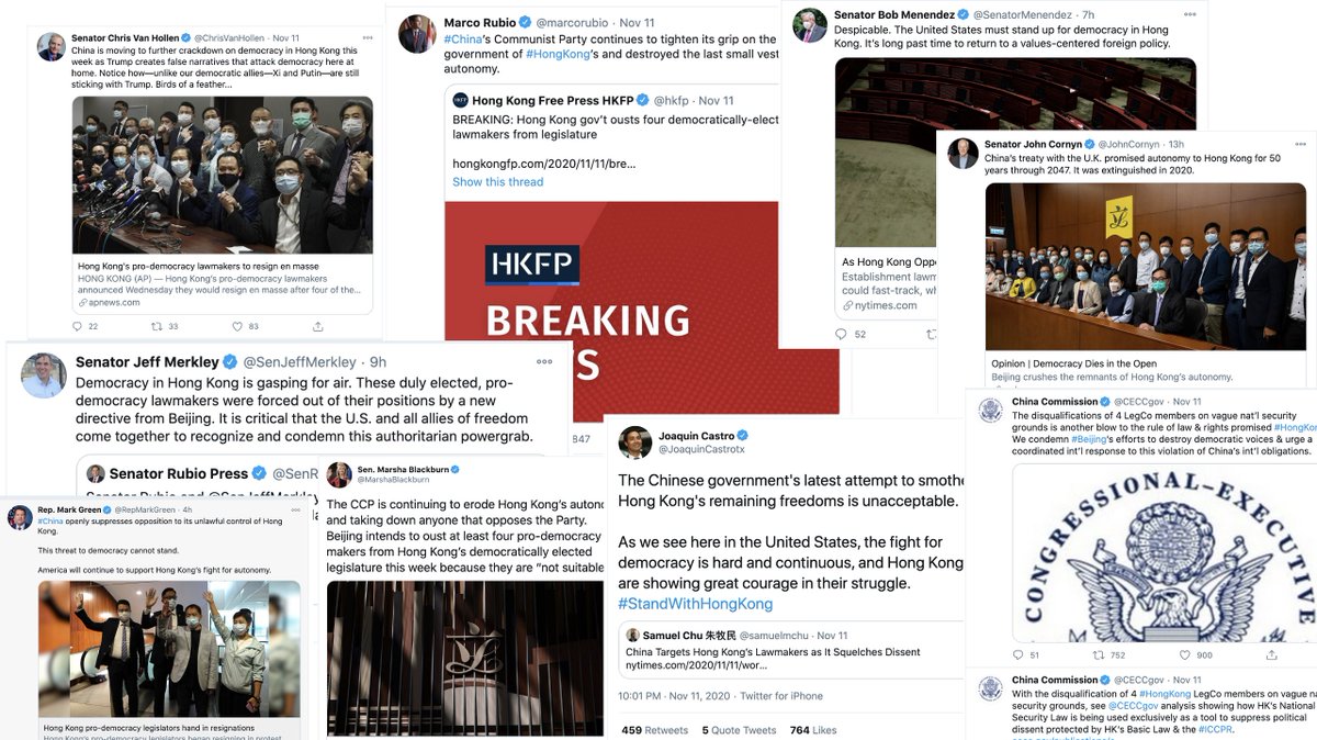 samuelmchu's tweet photo. US lawmakers speak up and stand with fellow lawmakers in #HongKong. 

The CCP might bypass the Basic Law, LegCo, elections, and the courts - but they are not going to bypass the will of the people of Hong Kong and the global resolve to defend the City. https://t.co/phiHFNknlh