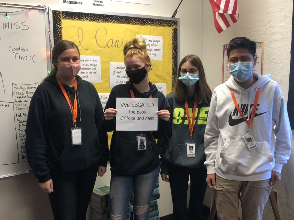 SedaliaFreshmen's tweet photo. Team victory victor��s who escaped the Of Mice and Men digital breakout intro today! Lots of teamwork and critical thinking today! https://t.co/p31cDZbshM