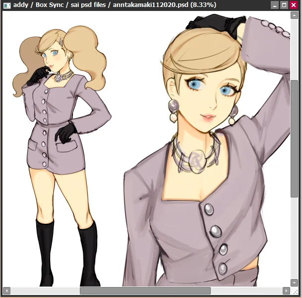 bonus wip where i had not finished her pigtails yet but accidentally made her hair look incredibly chic 