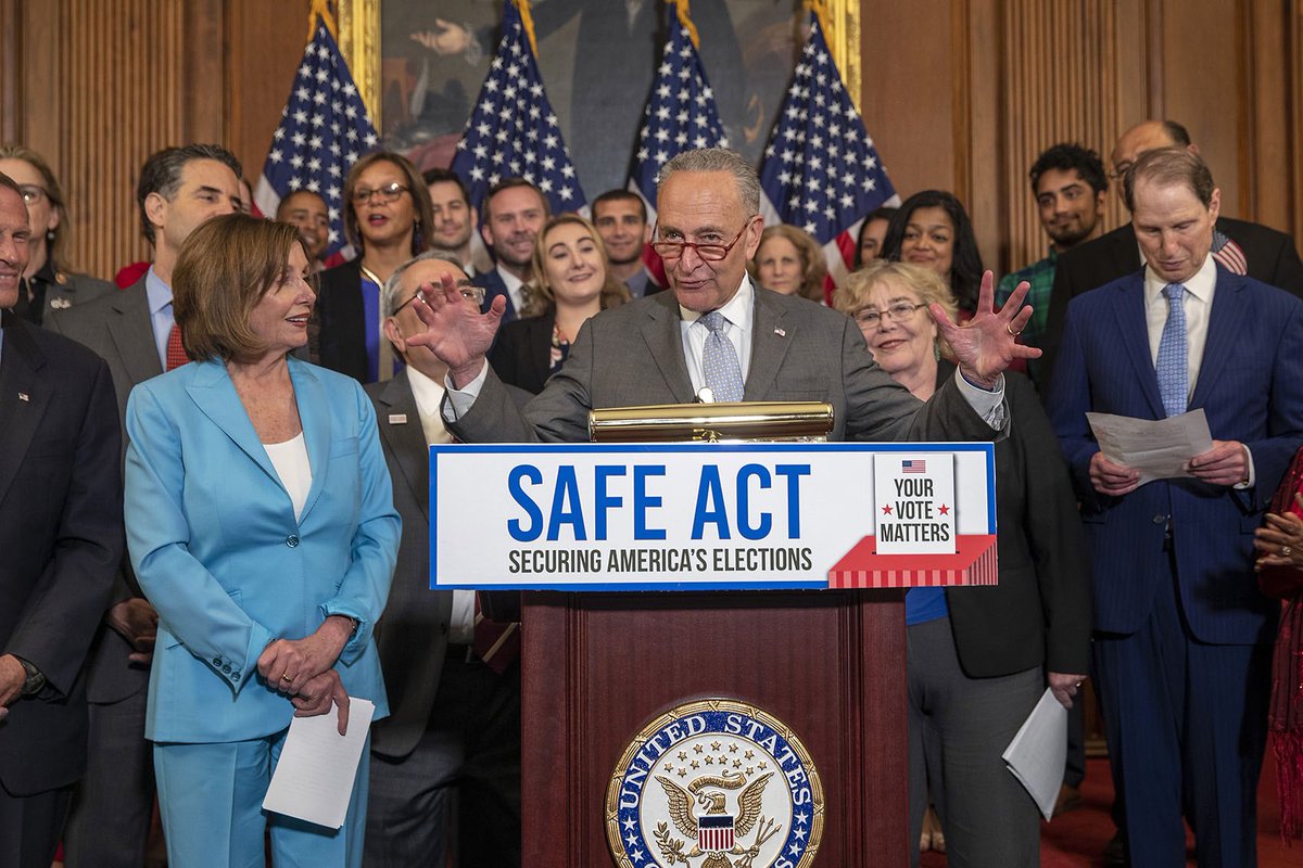 The  #SAFEAct wld have banned most current touchscreen voting systems, including those supplied by Dominion (eg, in Georgia) & ES&S. It wld have required manual audits 2 confirm electronic results. Pelosi passed it in the House & Ds lobbied 4 it in the Senate, but Rs killed it. 2/