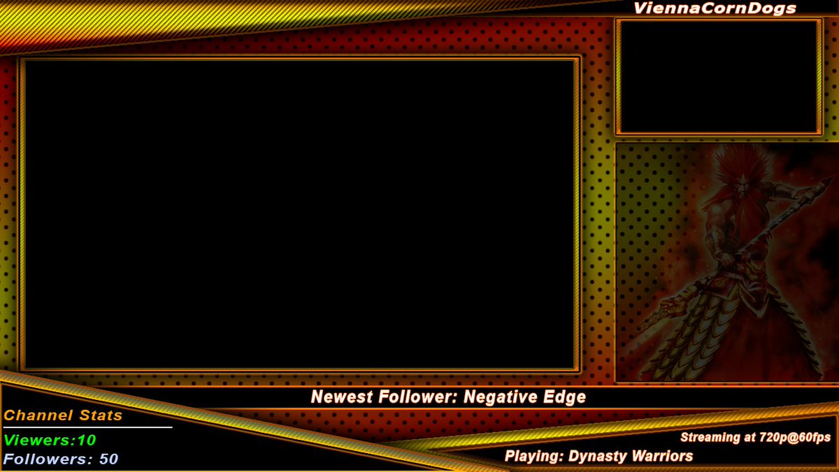 NegEdgeGFX's tweet photo. Dynasty Warrior Strike Force Guan Yu Themed Layout Concept for a Client.
I want to animate the flames around him on his Follower Alert.
Ill stream myself coding this layout tomorrow.
#NegativeEdge
#TwitchStreamingLayouts https://t.co/lR6KI8XbL8