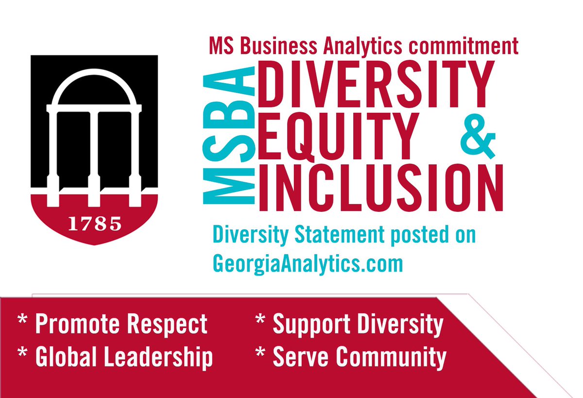 Georgianalytics's tweet photo. The #GeorgiaMSBA program is committed to foster a diverse, equitable, & inclusive environment. Implementation of a diversity statement promotes respect, supports diversity, global leadership, & serving community.
#georgiaanalytics #terrycollegeofbusiness #terrycollege https://t.co/Olczd2N7WL