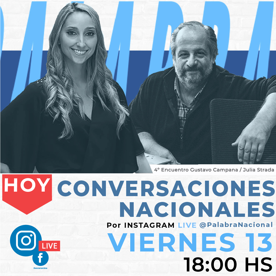 🗣️ CONVERSACIONES NACIONALES 🗣️

Hoy, a las 18, los invitamos a que disfruten de la charla EN VIVO entre <a href="/gustavowcampana/">Gustavo Campana</a> y <a href="/Juli_Strada/">Julia Strada</a>.

La cita está hecha, ¿te sumás?

📲 EN VIVO por instagram.com/palabranacional
💻 RETRANSMISIÓN EN VIVO por facebook.com/PalabraNacional