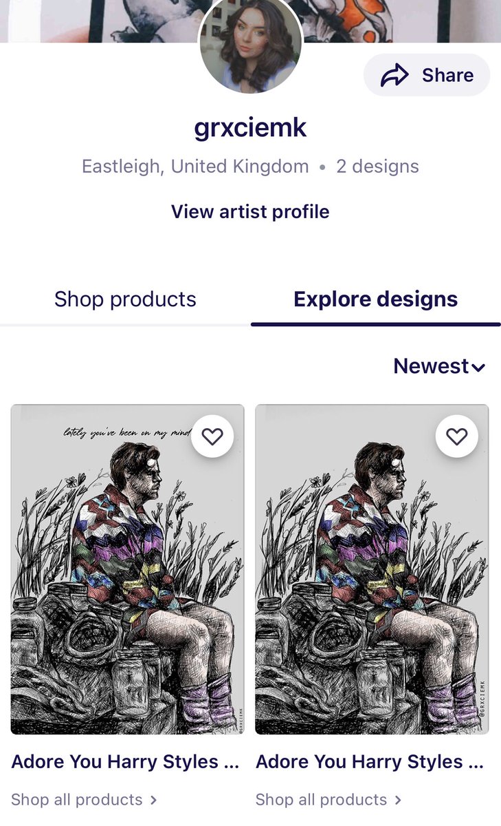 grxciemk's tweet photo. Please support an independent artist tryna earn an income to support herself during cancer treatment!! If you can’t buy then a share would mean the world ❤️ ( Harry styles, Harry) https://t.co/DbI9MjszWn