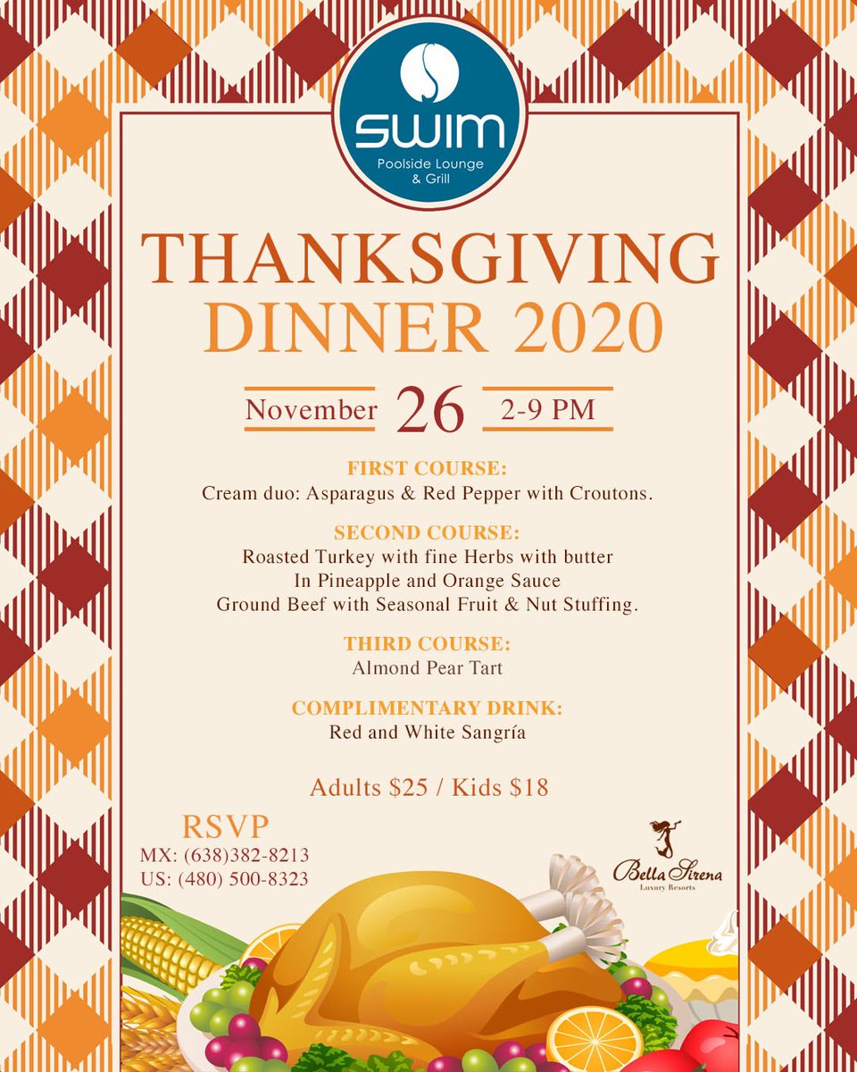 LuxurySirena's tweet photo. #ThanksGivingDinner #SpecialMenu 
#TurkeyDinner #Stuffing #AsparagusCream #RedPepper #RoastedTurkey #FineHerbs #ButterPineapleOrange #SeasonalStuffing #AlmondPearTart #RedWhiteSangría #BellaSirena #OpenGoThePublic #RSVP #Instagram #Facebook https://t.co/72TdIeRSCr