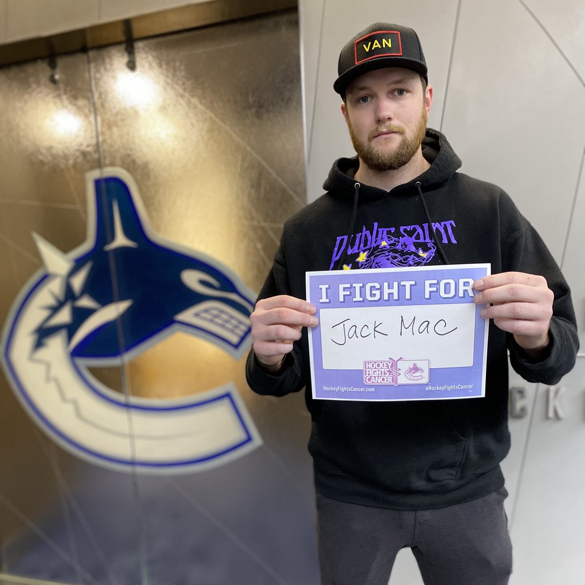 Canucks's tweet photo. November is #HockeyFightsCancer month in the @NHL. The #Canucks are fighting in memory of Jack McIlhargey, who died from cancer this past July.

Nearly 1 in 2 Canadians is expected to be diagnosed with cancer in their lifetime.

Learn more: https://t.co/8OxcgiICFR https://t.co/lmlVSQJmOQ