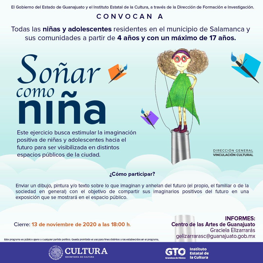 CeargOficial's tweet photo. Soñar como niña
Concurso de #Dibujo y #Texto para niñas y adolescentes de #Salamanca, Guanajuato.
¿Cómo imaginan las niñas su futuro?
Este ejercicio busca estimular la imaginación positiva de niñas y adolescentes
#Convocatoria #IEC #Cultura #GTO #CEARG https://t.co/6QdmGTp0zQ