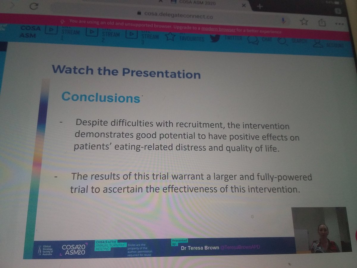 Teresa Brown (@teresabrownapd) on Twitter photo Happy to present this eposter at #COSA20 on behalf of Aus & Hong Kong team - pilot #RCT - intensive #nutrition intervention in #advancedcancer - ⬆️QOL & ⬇️eating related distress #PIcNIC <a href="/rayychan/">Professor Ray Chan</a> <a href="/AngelaByrnesAPD/">Angela Byrnes</a> <a href="/dkwyld/">David Wyld</a> <a href="/patsymyates/">Patsy Yates</a> <a href="/RebeccaFichera/">RebeccaViskauskasAPD</a> <a href="/LizIsenring/">Dr Liz Isenring</a> @MetroNorthHHS Happy to present this eposter at #COSA20 on behalf of Aus & Hong Kong team - pilot #RCT - intensive #nutrition intervention in #advancedcancer - ⬆️QOL & ⬇️eating related distress #PIcNIC <a href="/rayychan/">Professor Ray Chan</a> <a href="/AngelaByrnesAPD/">Angela Byrnes</a> <a href="/dkwyld/">David Wyld</a> <a href="/patsymyates/">Patsy Yates</a> <a href="/RebeccaFichera/">RebeccaViskauskasAPD</a> <a href="/LizIsenring/">Dr Liz Isenring</a> @MetroNorthHHS