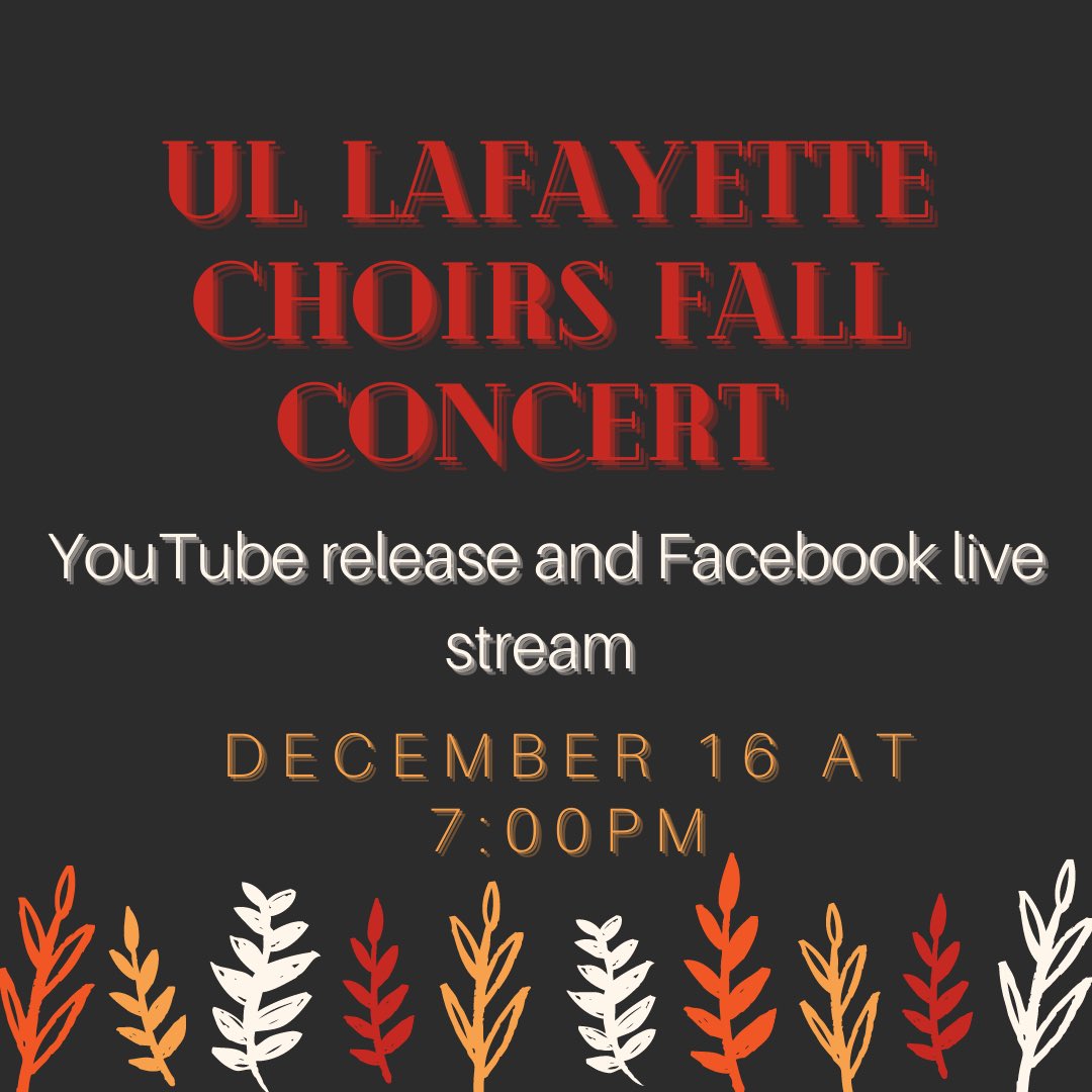 Join us in watching our fall concert! It will be posted on YouTube on December 16th at 7:00pm. It will also be streamed to Facebook live. We are so excited to share beautiful music with everyone. Thank you to everyone who made this possible.