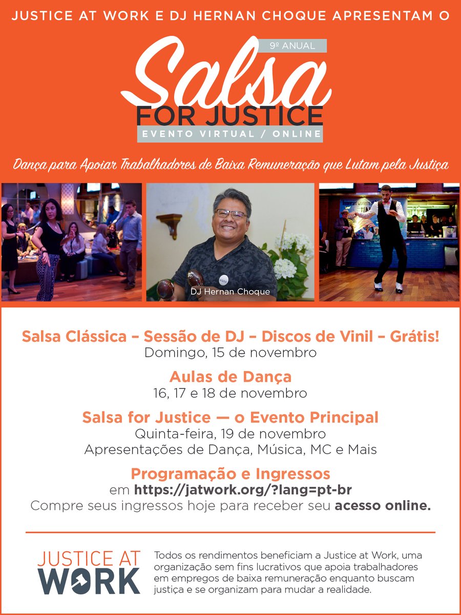 Want to learn how to dance mambo or kizomba? Feel passionate about supporting worker organizing? Our 9th Annual Salsa for Justice is for you! Help us celebrate 9 years of worker organizing by heading to jatwork.org/salsa-for-just… for tix & a full schedule. Event starts this Sunday!