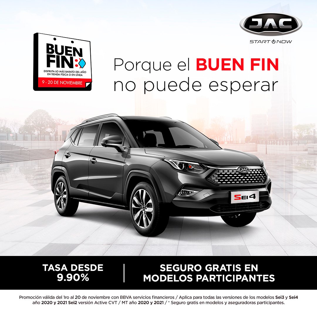 JacStoreMonter1's tweet photo. No te pierdas el Buen Fin con JAC: ¡Tasa 9.90% y Seguro Gratis en Sei2, Sei3 y Sei4! 👋🏻
🖥️ Cotiza, aparta y compra en https://t.co/giOQ5S9R4r
☎️ 8110012000
📲 8117594686
#JACMéxico #BuenFin #Sei2 #Sei3 #Sei4 https://t.co/m8YFDQYQkc