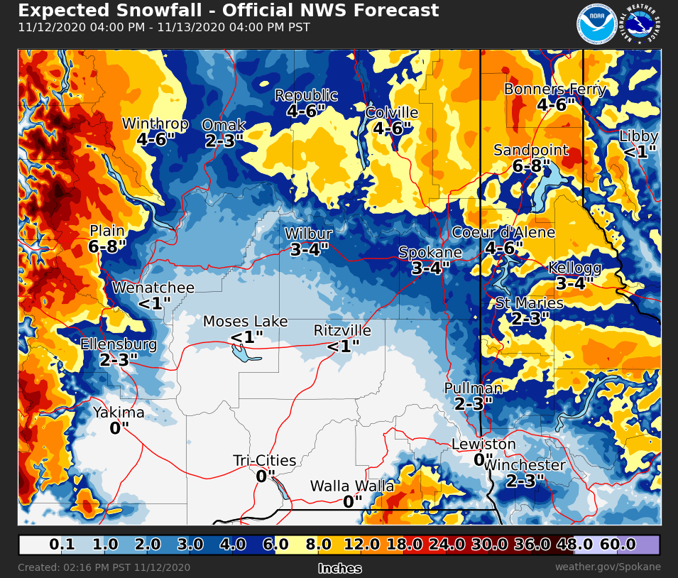 NWSSpokane's tweet photo. New blog post! Here we talk about the incoming storm, including the snowfall forecast as of 230 PM Thursday along with some of the uncertainties with the snow forecasts going into Friday AM. https://t.co/ydAWLvsLtc #wawx #idwx https://t.co/Pa3ln3QkBL