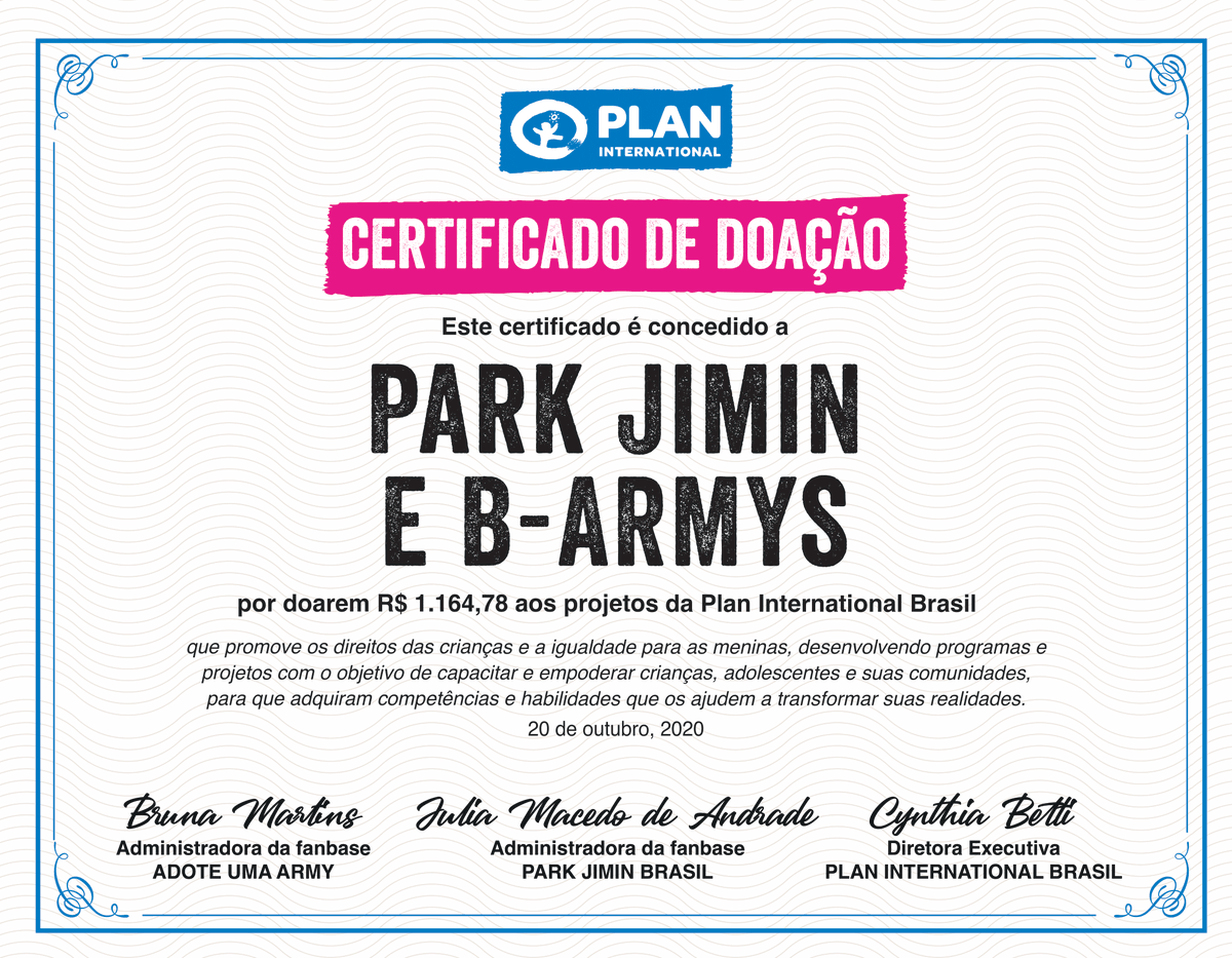adoteumaarmy's tweet photo. OBRIGADA, B-ARMY! 🐥💜

Através da campanha Promise To You, em parceria com a @parkjiminbrasil, o B-ARMY arrecadou, em comemoração ao aniversário de Park Jimin, R$ 1.164,78 para a ONG Plan, que atua promovendo o direito das crianças e a igualdade para meninas! https://t.co/guVXN95YLC
