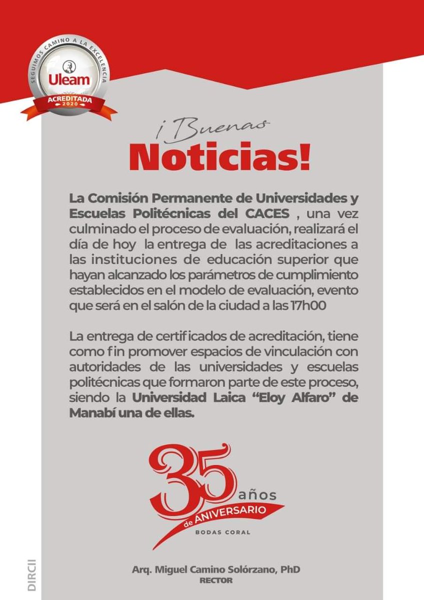 #BuenasNoticias 
🔴HOY ENTREGA DE ACREDITACIÓN A LA ULEAM 👏👏👏